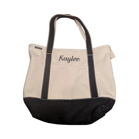 Lands' End Handbags - Lands End Canvas Tote Bag Black Cream Kaylee Personalized Monogrammed Small Med